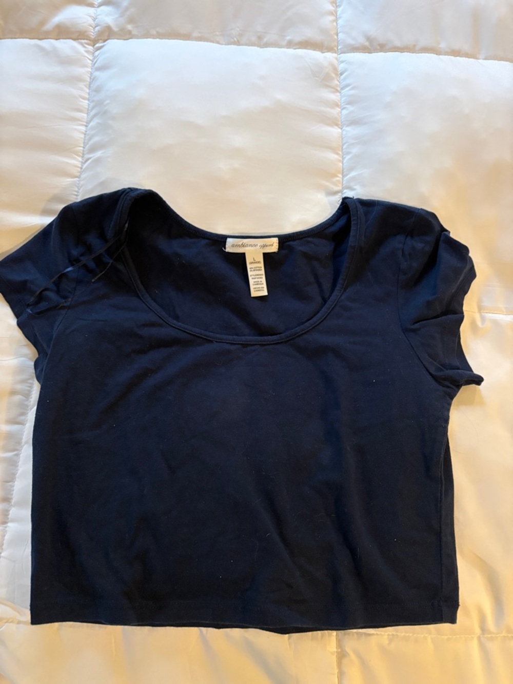 Ambiance Navy Scoop-Neck Short Sleeve Crop Top